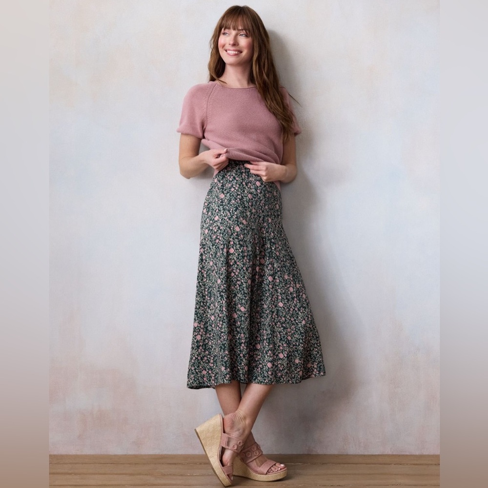 LC Lauren Conrad Floral Crepe Godet Midi Skirt Sz M